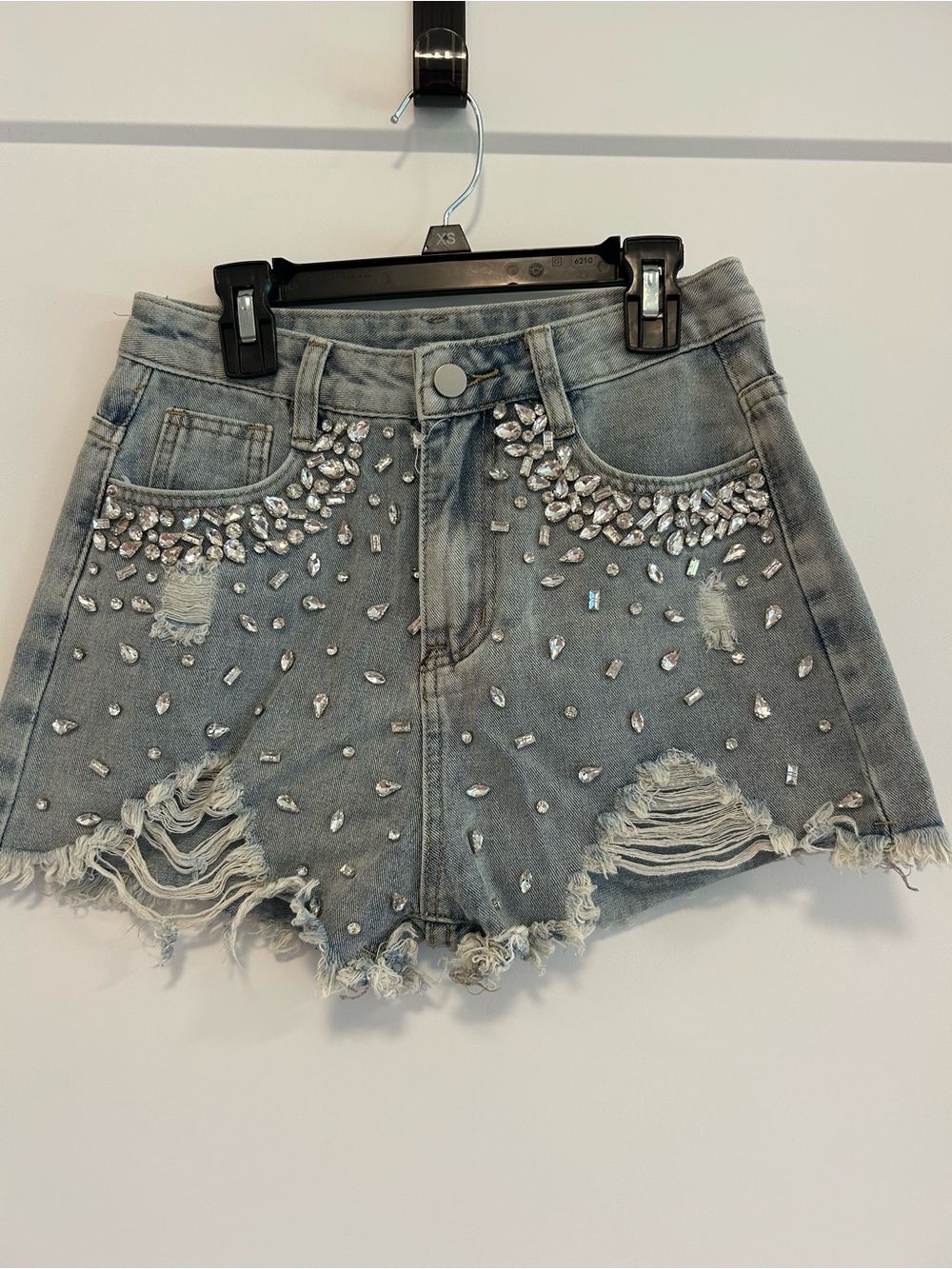Bejeweled Distressed Denim Shorts